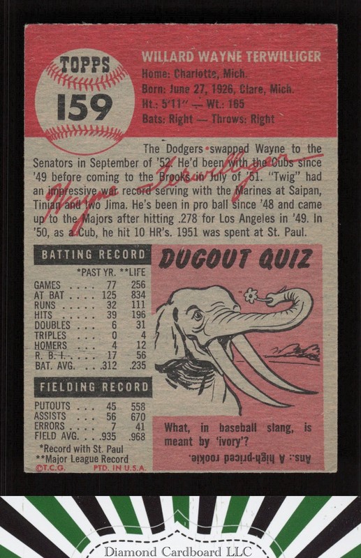 1953 Topps #159 Wayne Terwilliger : Bio uses black text VGEX (ST) e, back