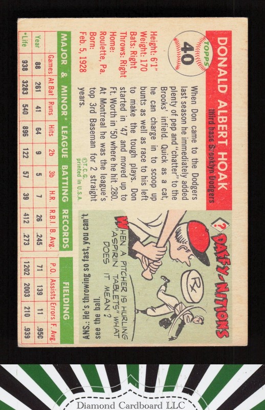 1955 Topps #40 Don Hoak GD h, back