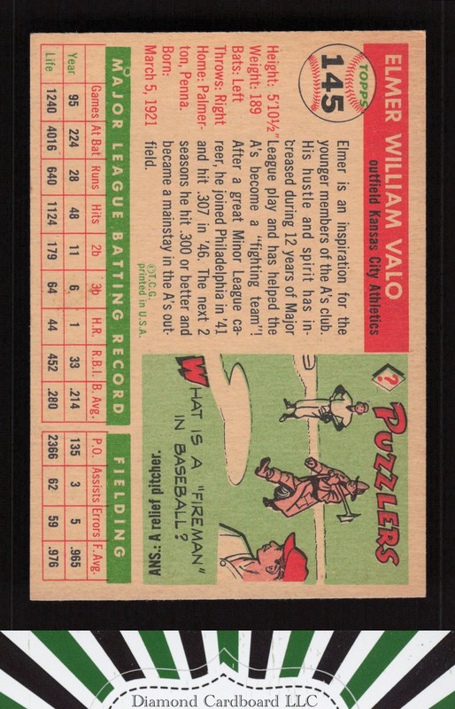 1955 Topps #145 Elmer Valo VGEX+ k, back