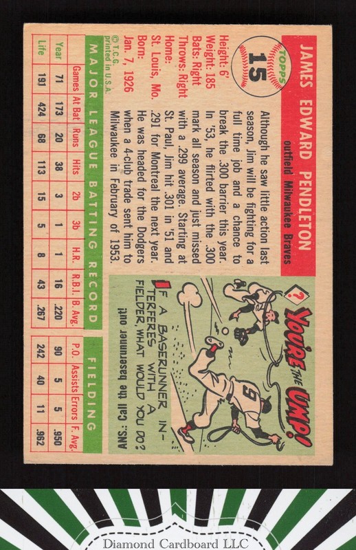 1955 Topps #15 Jim Pendleton VGEX g, back