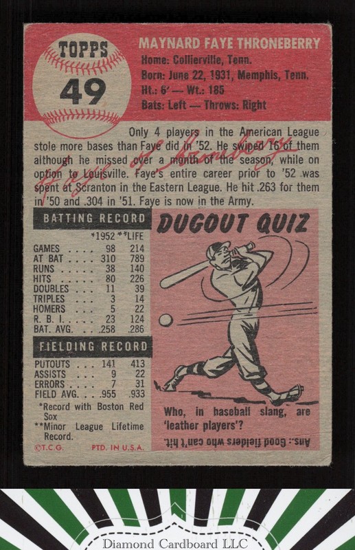 1953 Topps #49 Faye Throneberry GD b, back
