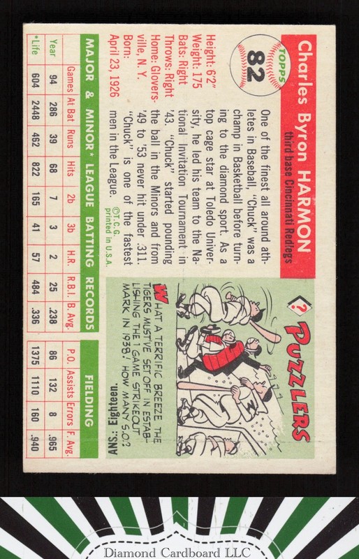 1955 Topps #82 Chuck Harmon VGEX l, back