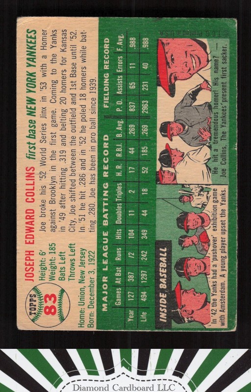 1954 Topps #83 Joe Collins GD+ j, back