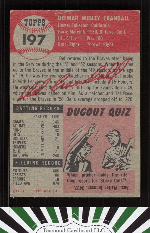 1953 Topps #197 Del Crandall VG c, back