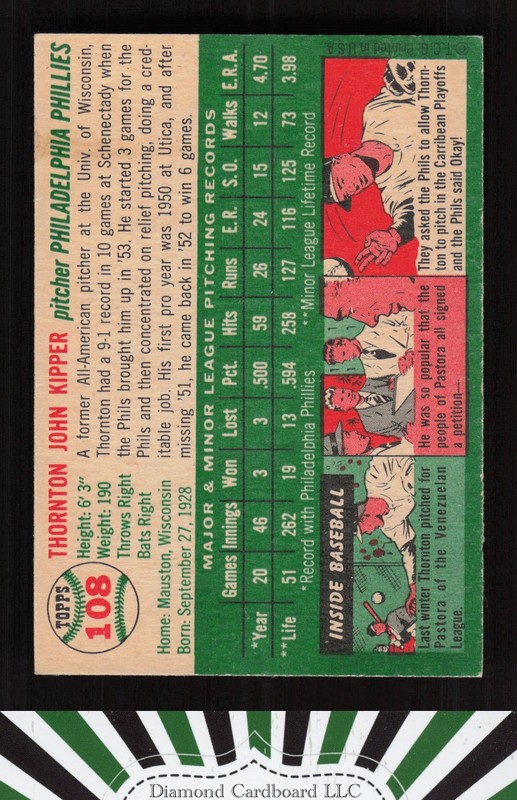 1954 Topps #108 Thornton Kipper VGEX [NICELY CENTERED] f, back