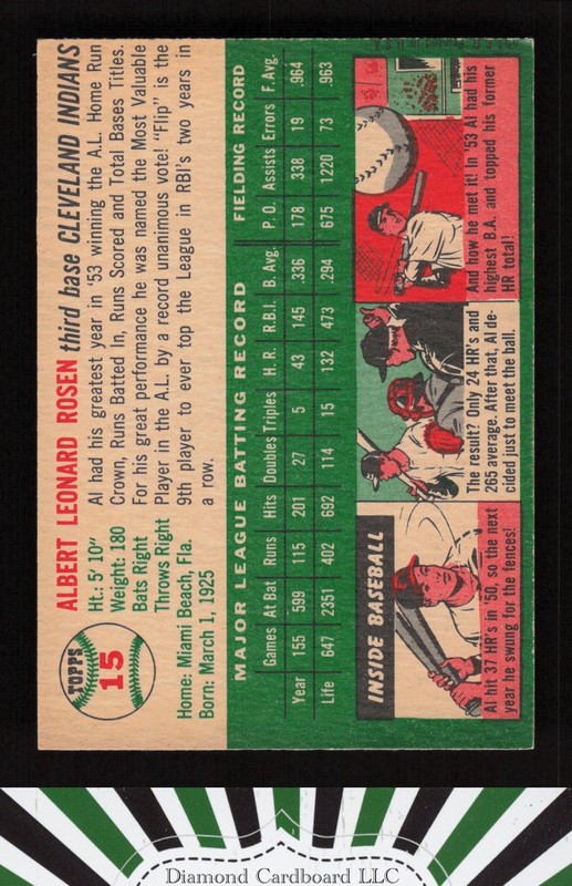 1954 Topps #15 Al Rosen VG+ [LOOKS BETTER] c, back