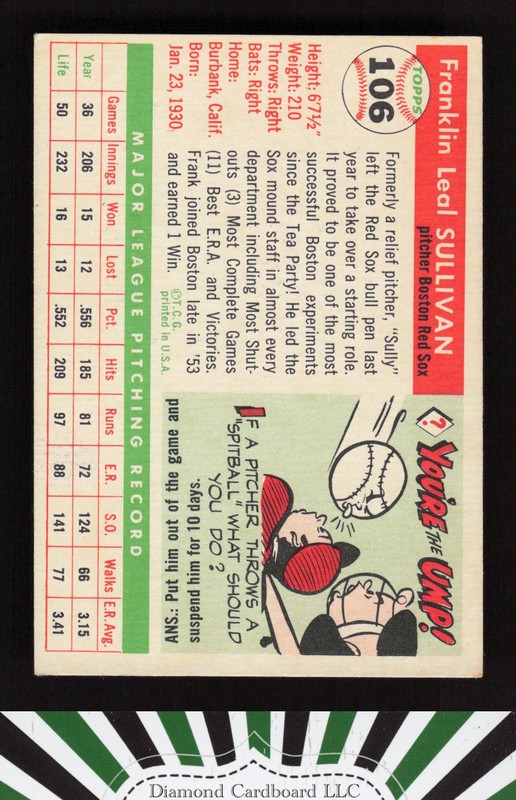 1955 Topps #106 Frank Sullivan VGEX g, back