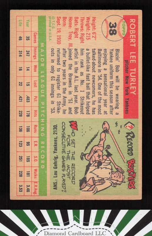 1955 Topps #38 Bob Turley EX i, back