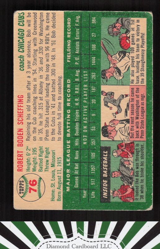 1954 Topps #76 Bob Scheffing VG e, back