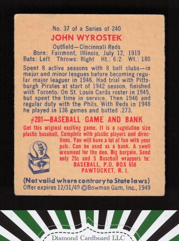 1949 Bowman #37 John Wyrostek VG [CENTERED] b, back