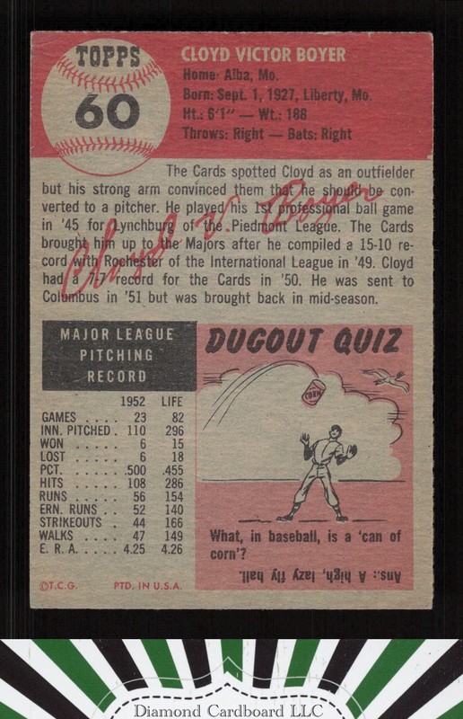 1953 Topps #60 Cloyd Boyer VGEX i, back