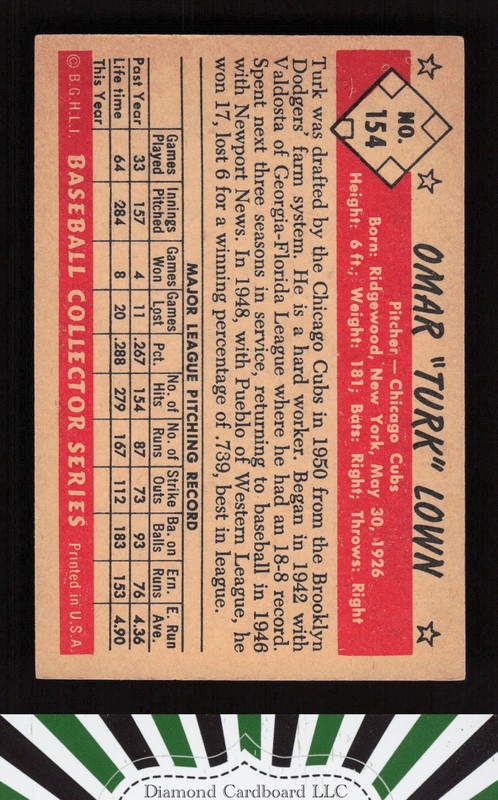 1953 Bowman Color #154 Turk Lown VGEX a, back