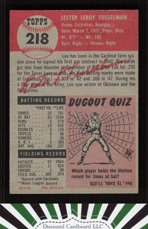 1953 Topps #218 Les Fusselman EXMT h, back