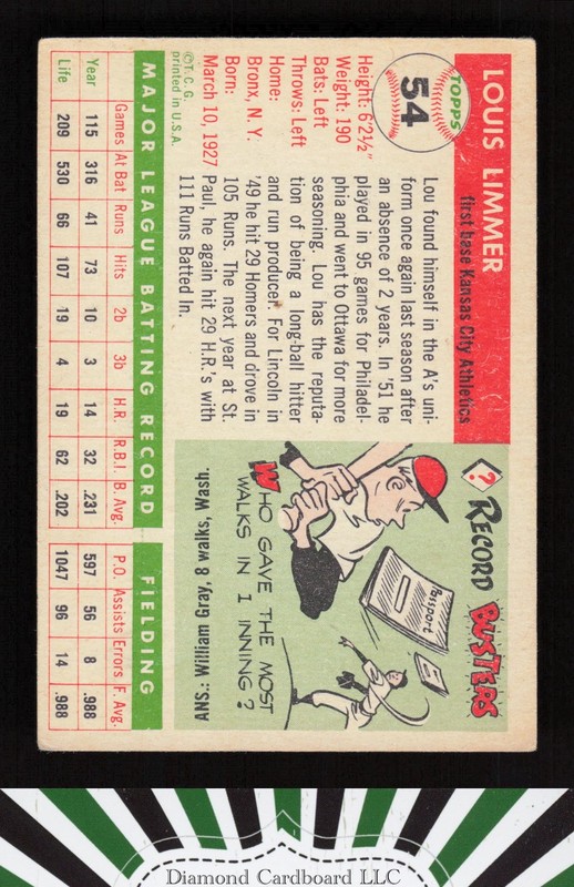 1955 Topps #54 Lou Limmer VGEX m, back