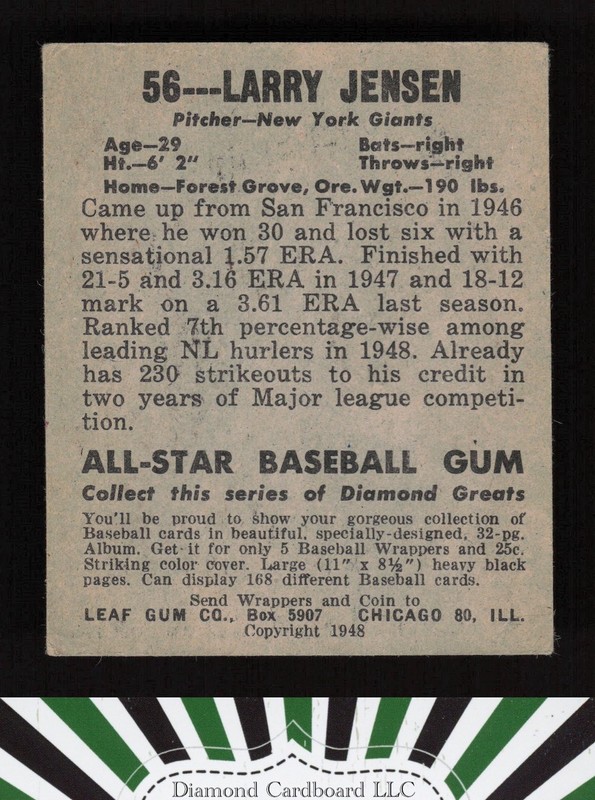 1948-49 Leaf #56 Larry Jansen VG+ b, back