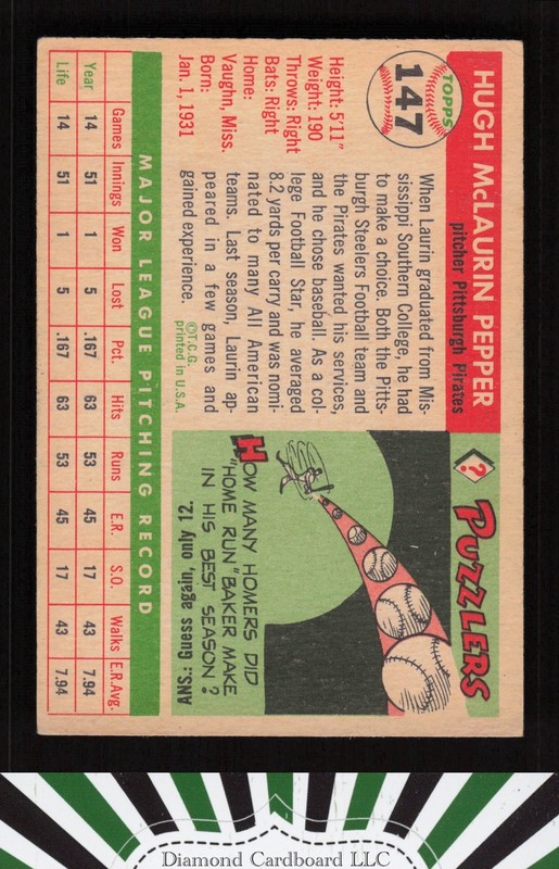 1955 Topps #147 Laurin Pepper VGEX n, back