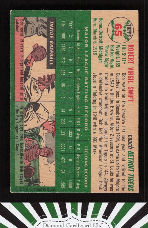1954 Topps #65 Bob Swift VGEX i, back