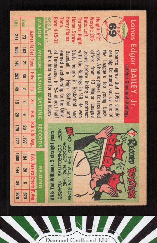 1955 Topps #69 Ed Bailey VG+ k, back