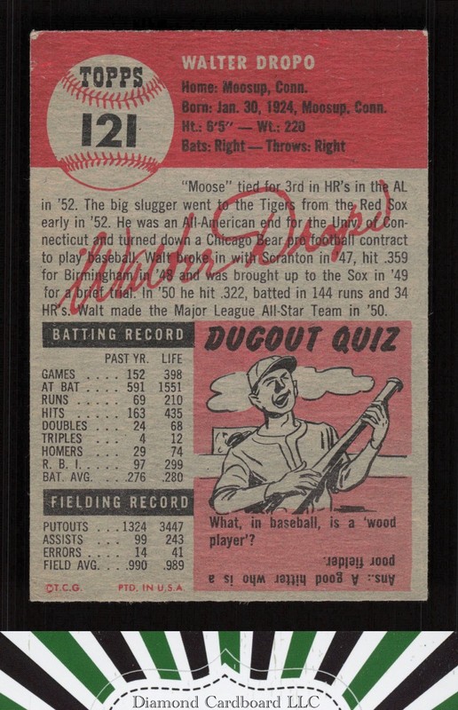 1953 Topps #121 Walt Dropo : Bio uses black text VGEX e, back