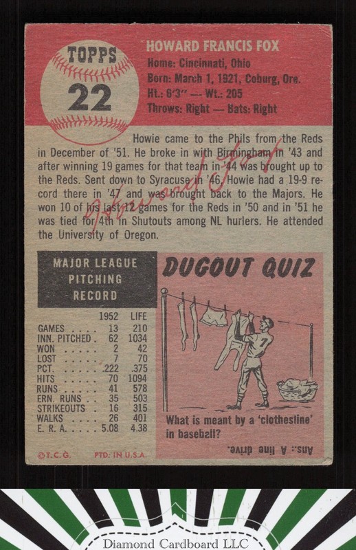 1953 Topps #22 Howie Fox VGEX i, back