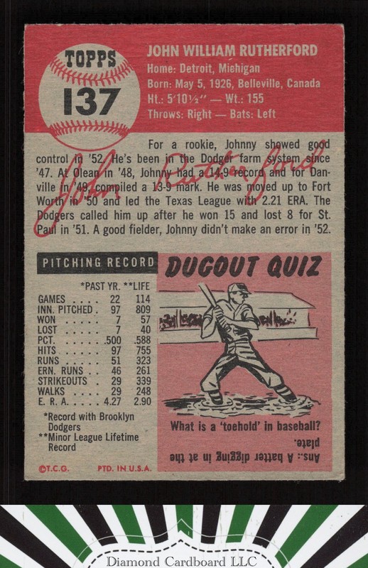 1953 Topps #137 John Rutherford : Bio uses white text VGEX d, back