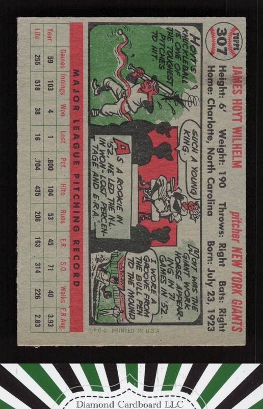 1956 Topps #307 Hoyt Wilhelm VGEX k, back