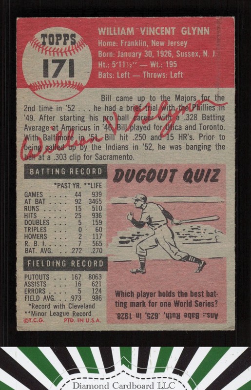 1953 Topps #171 Bill Glynn GD [CENTERED] a, back