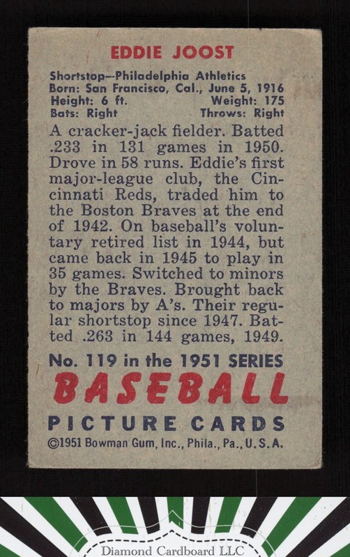 1951 Bowman #119 Eddie Joost VGEX, back