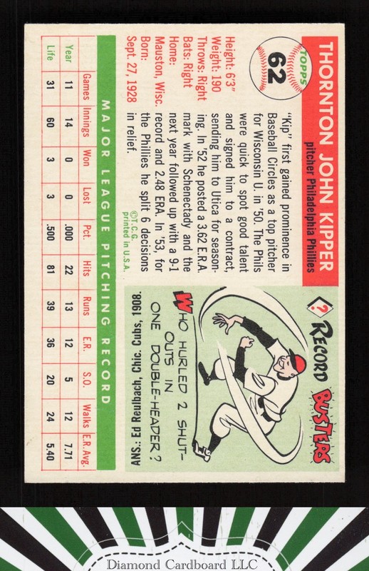 1955 Topps #62 Thornton Kipper EX+ u, back