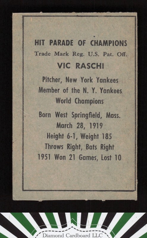 1952 Berk Ross Vic Raschi EX, back
