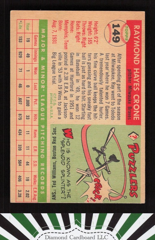 1955 Topps #149 Ray Crone EX (MC) g, back