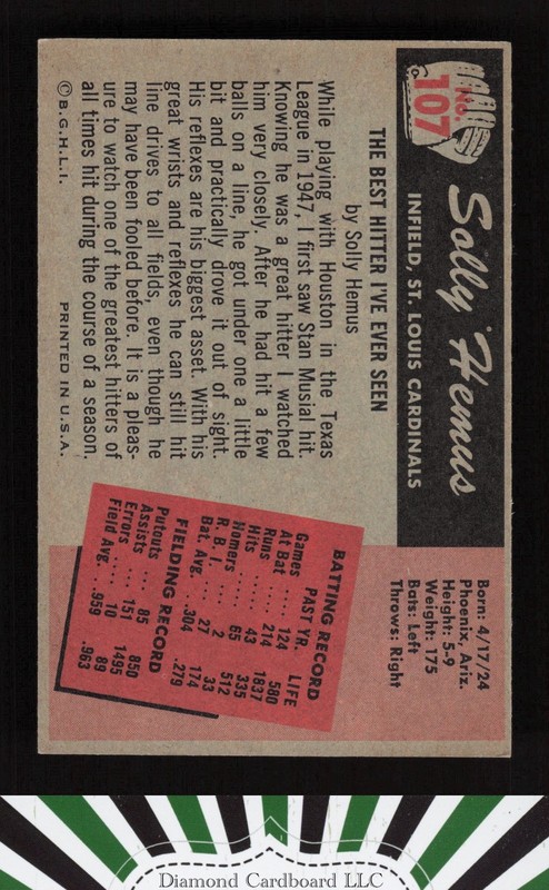 1955 Bowman #107 Solly Hemus EX, back