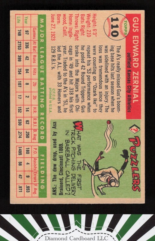 1955 Topps #110 Gus Zernial VGEX i, back