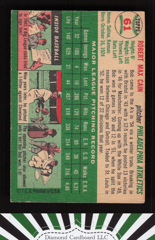 1954 Topps #61 Bob Cain VGEX c, back