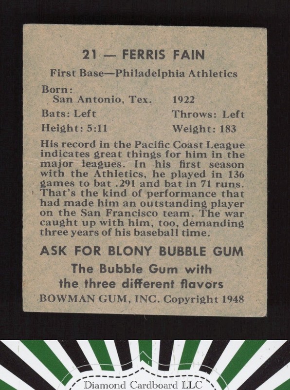 1948 Bowman #21 Ferris Fain VGEX a, back