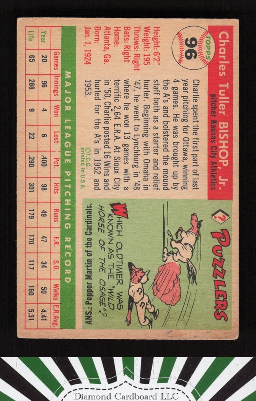 1955 Topps #96 Charlie Bishop VGEX d, back