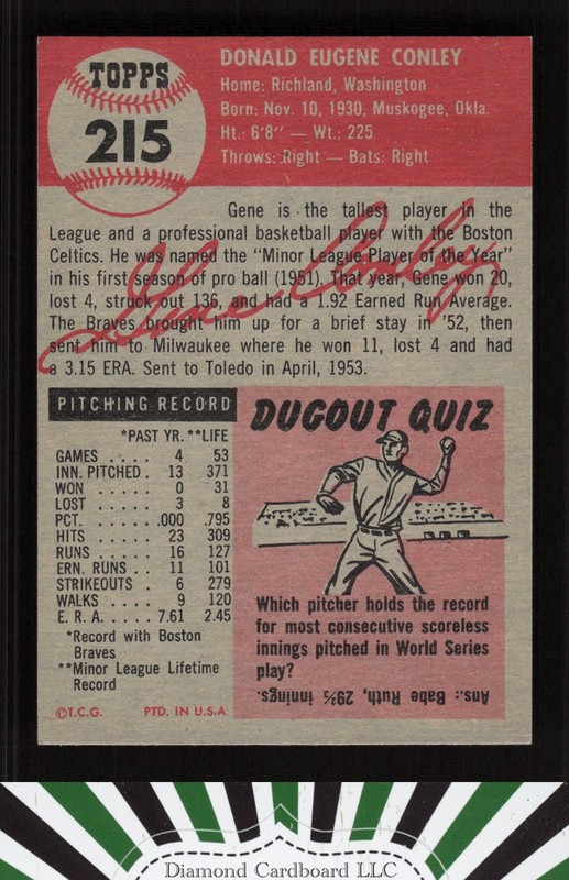 1953 Topps #215 Gene Conley NM h, back