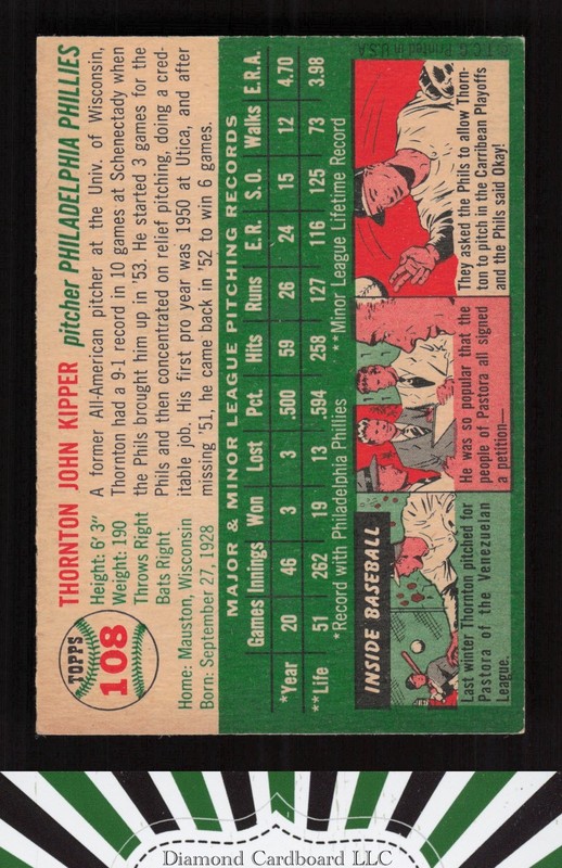 1954 Topps #108 Thornton Kipper EX+ e, back