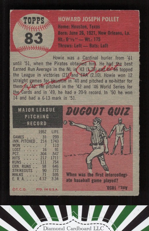 1953 Topps #83 Howie Pollet VGEX+ [GOOD CENTERING] f, back