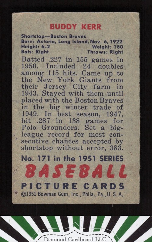 1951 Bowman #171 Buddy Kerr VG, back