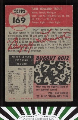 1953 Topps #169 Dizzy Trout VGEX+ e, back