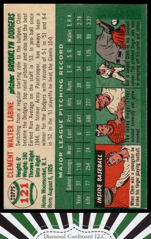 1954 Topps #121 Clem Labine EX+ g, back