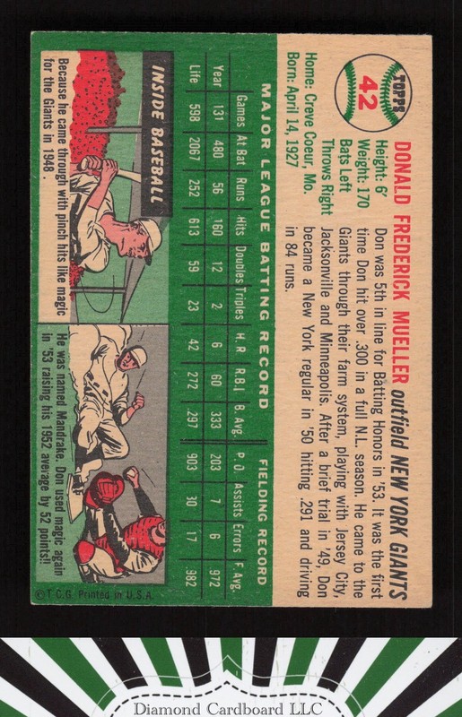 1954 Topps #42 Don Mueller EX j, back