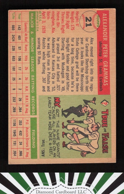 1955 Topps #21 Alex Grammas VG n, back