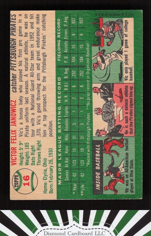 1954 Topps #16 Vic Janowicz VGEX+ k, back