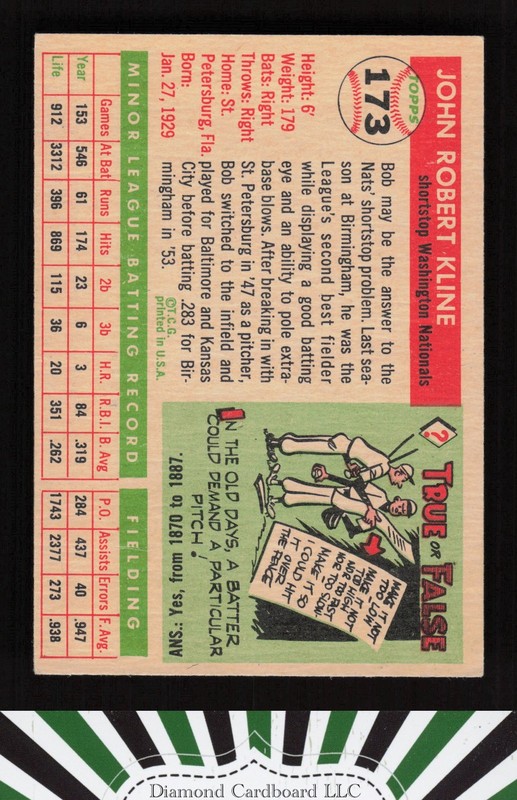 1955 Topps #173 Bob Kline EX g, back
