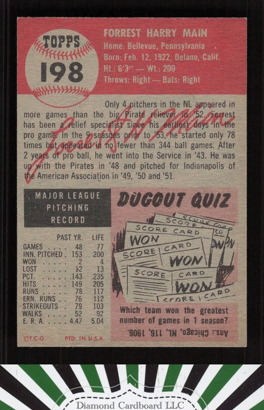 1953 Topps #198 Forrest Main EX+ f, back