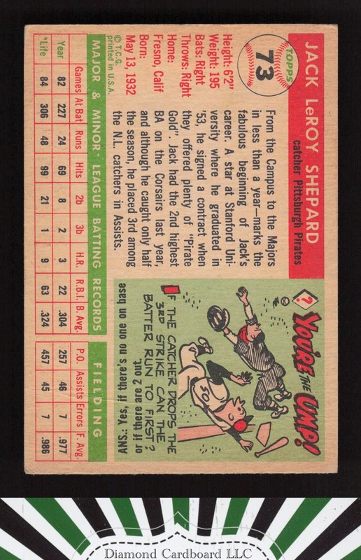 1955 Topps #73 Jack Shepard VGEX [CENTERED] h, back
