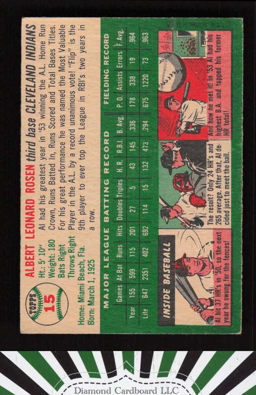 1954 Topps #15 Al Rosen VG+ j, back