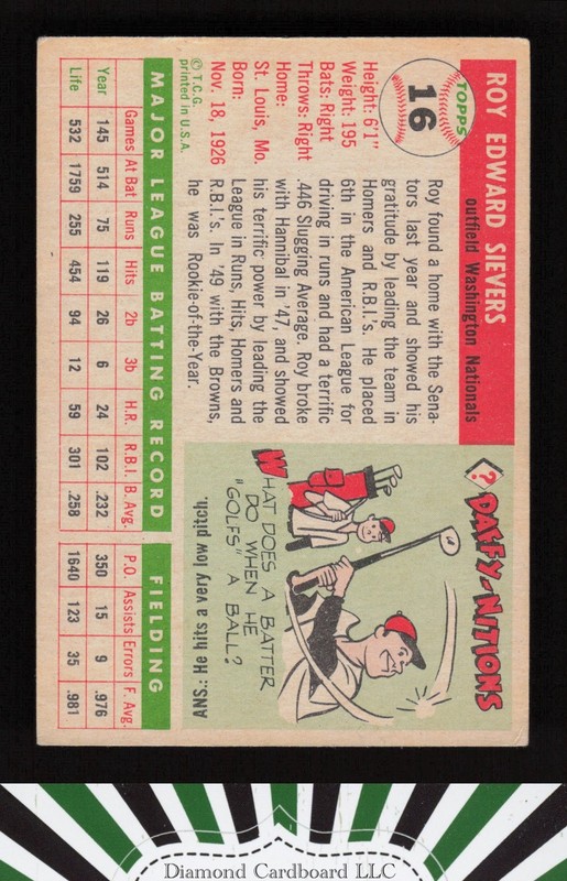 1955 Topps #16 Roy Sievers VG l, back
